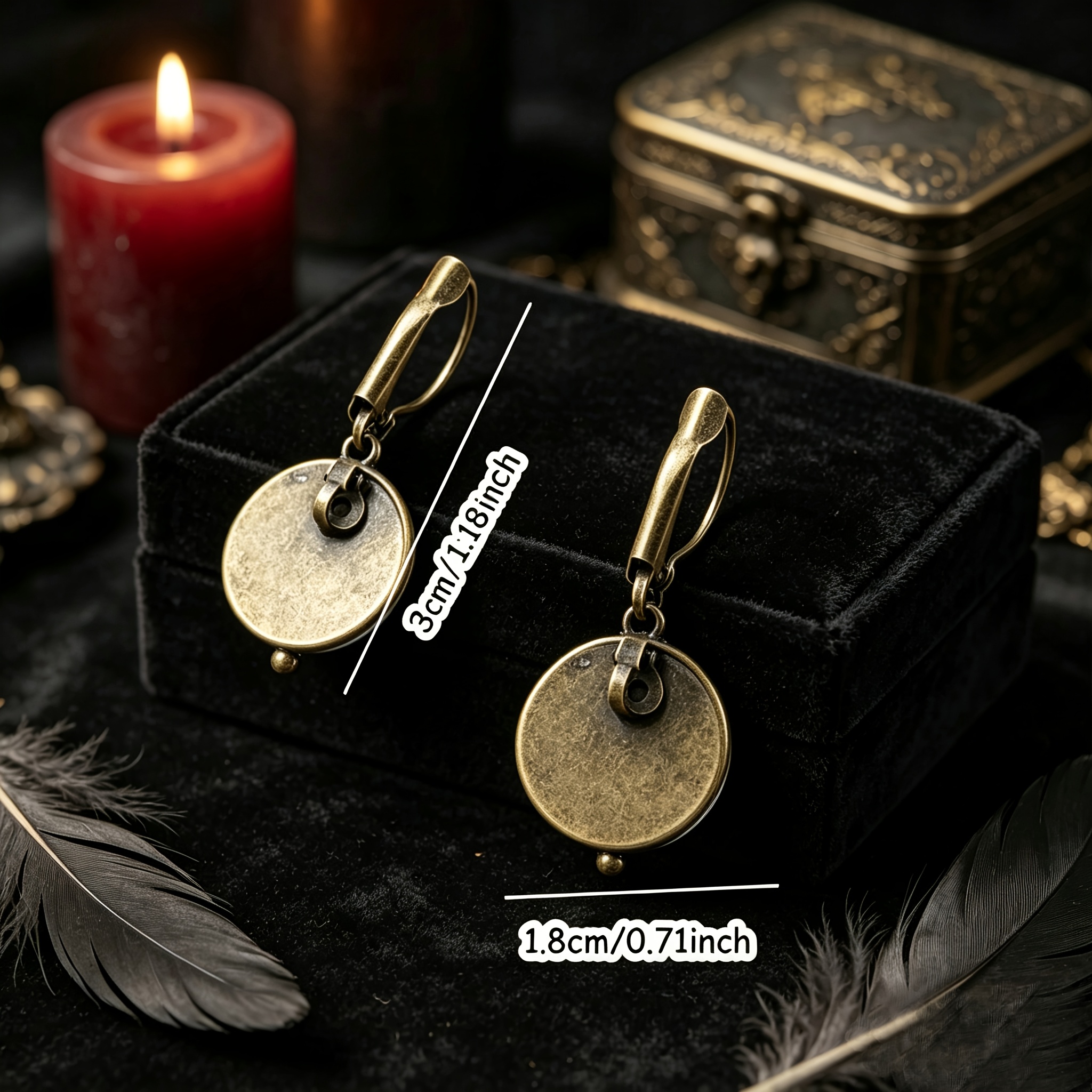 Halloween Full Moon Crow Gothic Drop Earrings, Dark Style